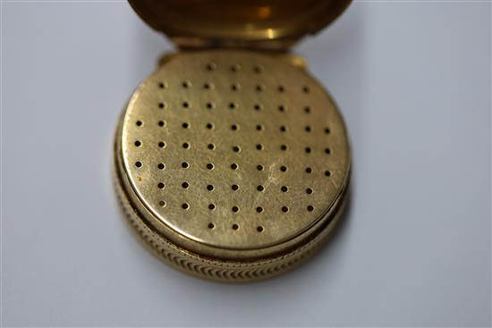 A George III engine turned 18ct gold circular vinaigrette, maker, GL,